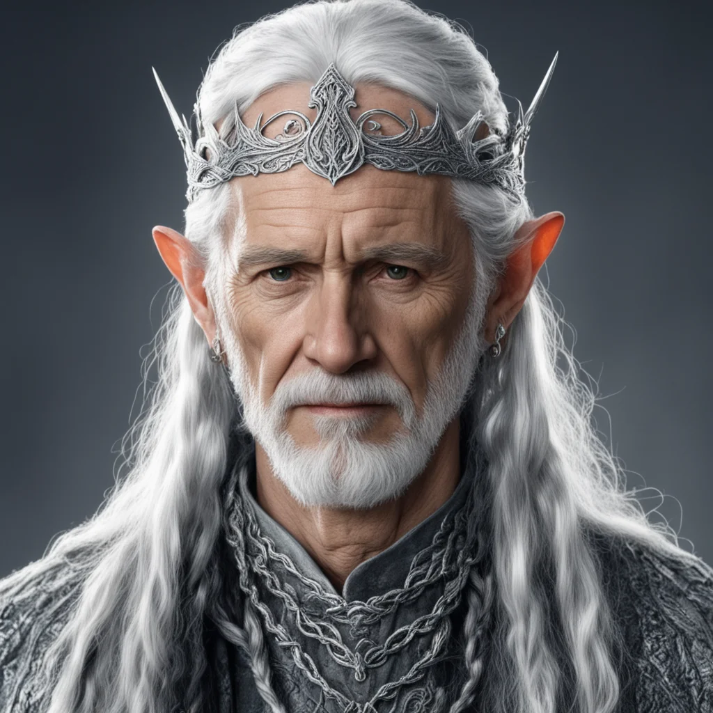 aitolkien king olwe with silver hair with braids wearing silver sindarin elvish circlet with diamonds amazing awesome portrait 2