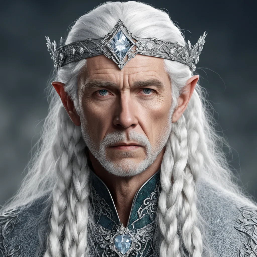 aitolkien king olwe with white hair and braids wearing silver elvish circlet encrusted with diamonds with large center diamond confident engaging wow artstation art 3