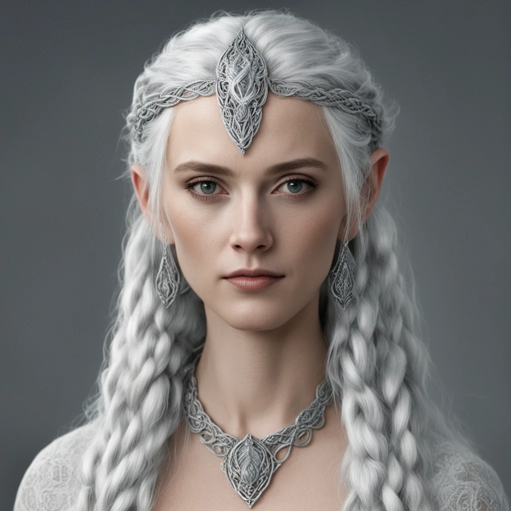 aitolkien king oropher%E2%80%99s wife with silver hair and braids wearing silver sindarin elvish circlet with large center diamond good looking trending fantastic 1