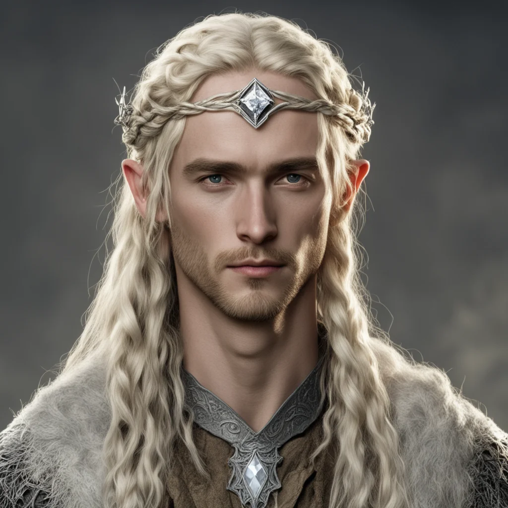 tolkien king oropher with blond hair and braids wearing a small thin silver nandorin elvish circlet with large center diamond  confident engaging wow artstation art 3