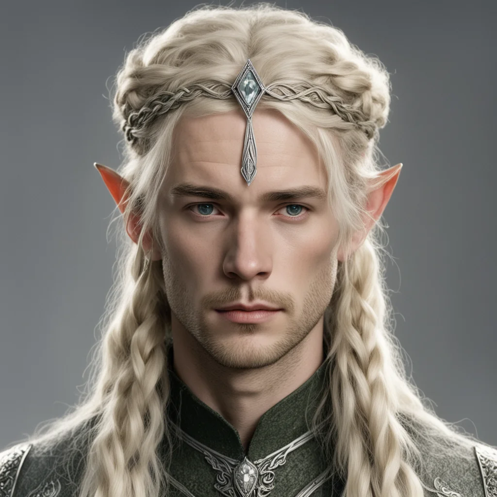 aitolkien king oropher with blond hair and braids wearing a small thin silver nandorin elvish circlet with large center diamond 