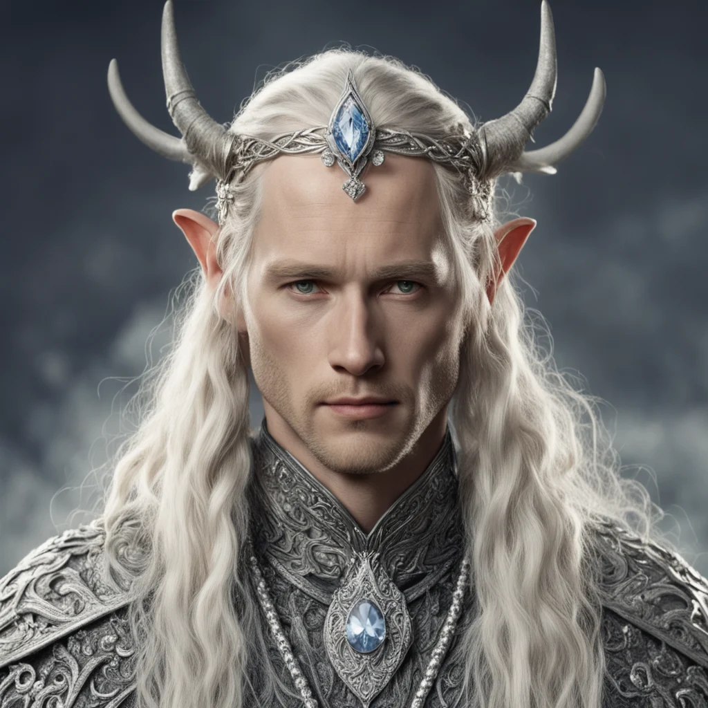 aitolkien king oropher with blond hair and braids wearing miniature silver elk encrusted with diamonds on a silver elvish circlet with large center diamond confident engaging wow artstation art 3