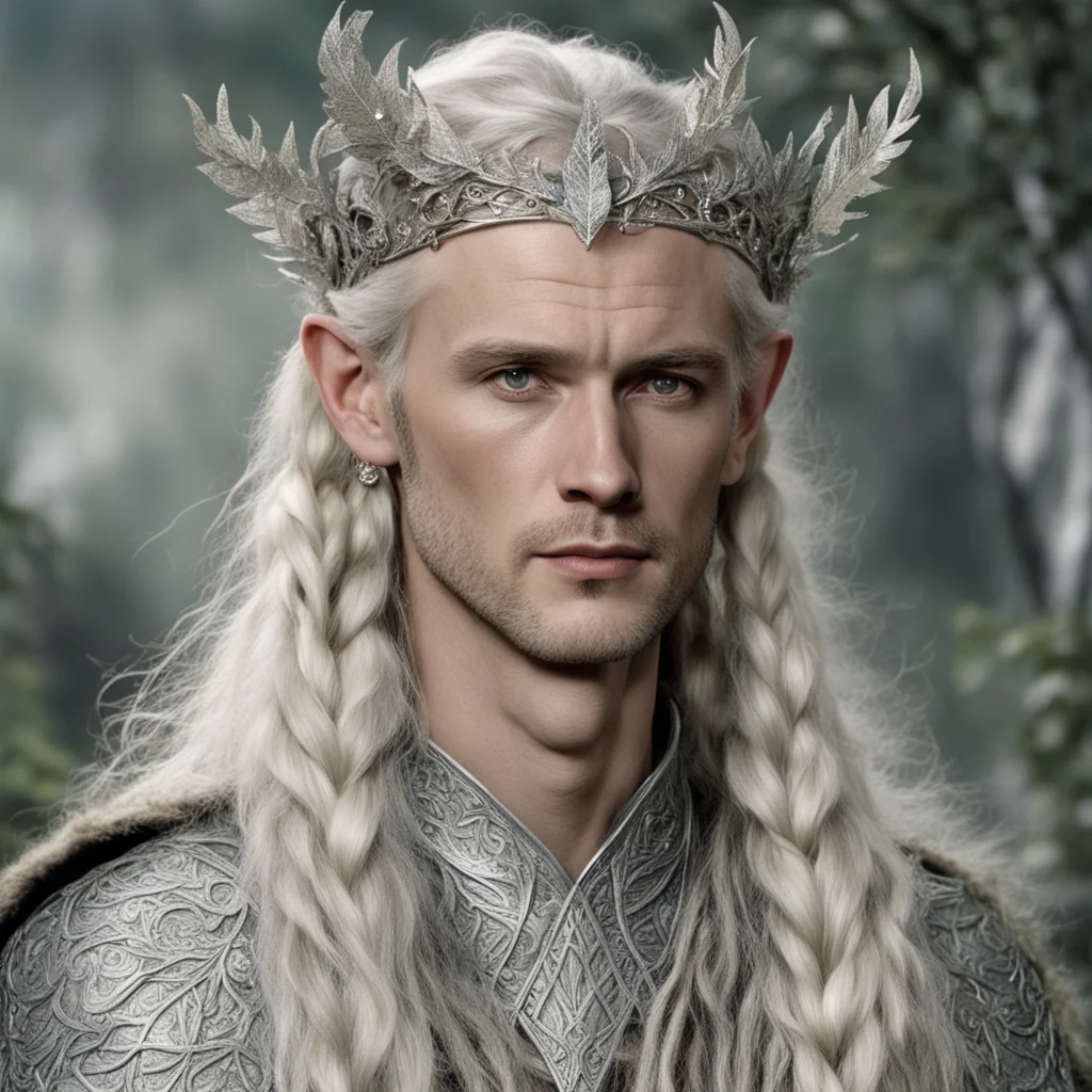 tolkien king oropher with blond hair and braids wearing silver beech leaf encrusted with diamonds forming silver serpentine elvish circlet with large center diamond confident engaging wow artstation
