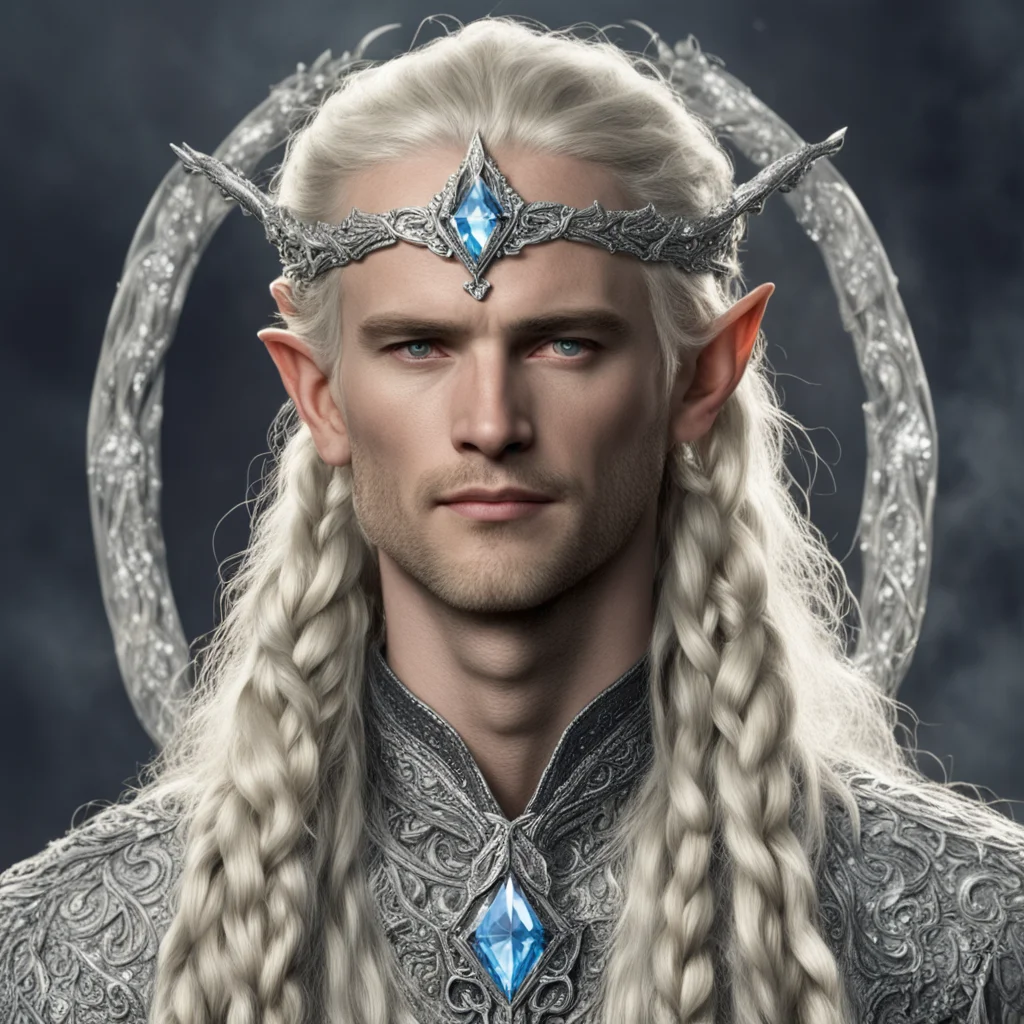 aitolkien king oropher with blond hair and braids wearing silver dragon encrusted with diamonds to form a silver elvish circlet with large center diamond confident engaging wow artstation art 3