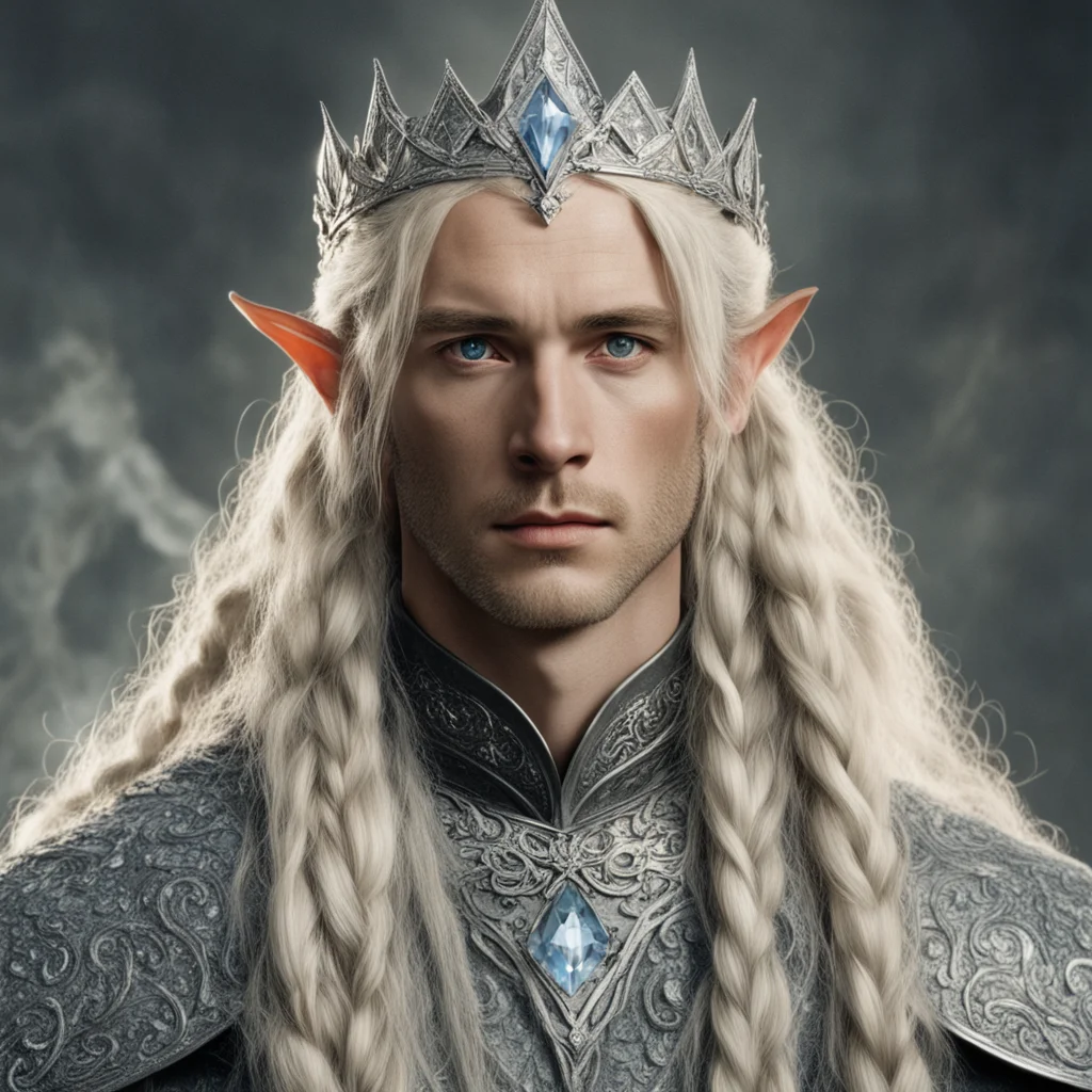 aitolkien king oropher with blond hair and braids wearing silver elvish circlet encrusted with large diamonds with large center diamond amazing awesome portrait 2