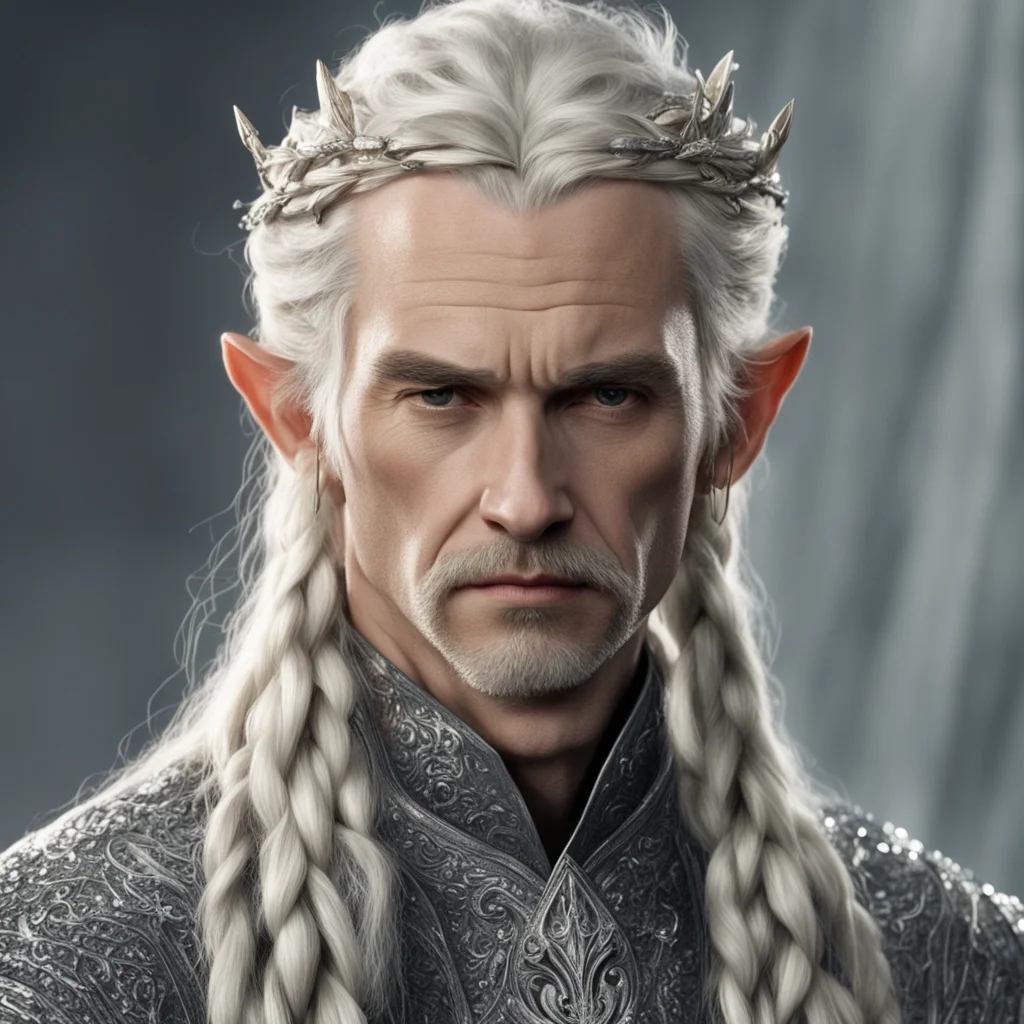 aitolkien king oropher with blond hair and braids wearing silver elvish hair forks encrusted with large diamonds  good looking trending fantastic 1