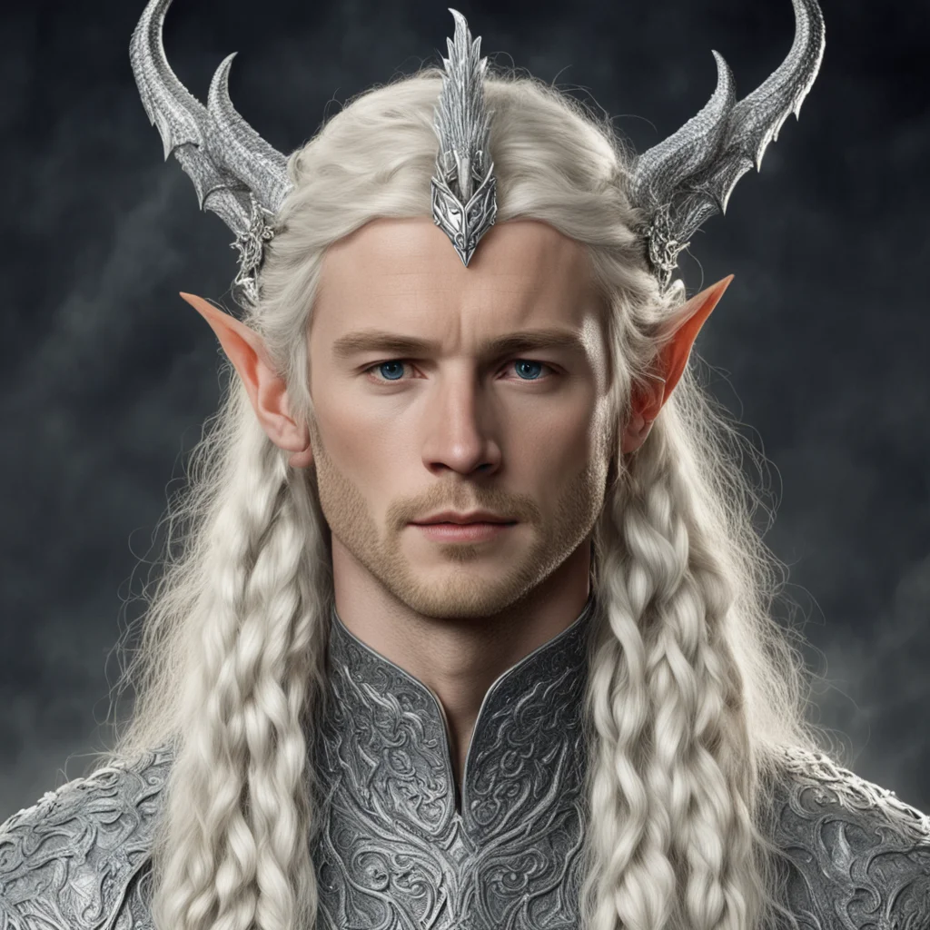 aitolkien king oropher with blond hair and braids wearing silver fiery dragon silver elvish circlet encrusted with diamonds with large center diamond  amazing awesome portrait 2