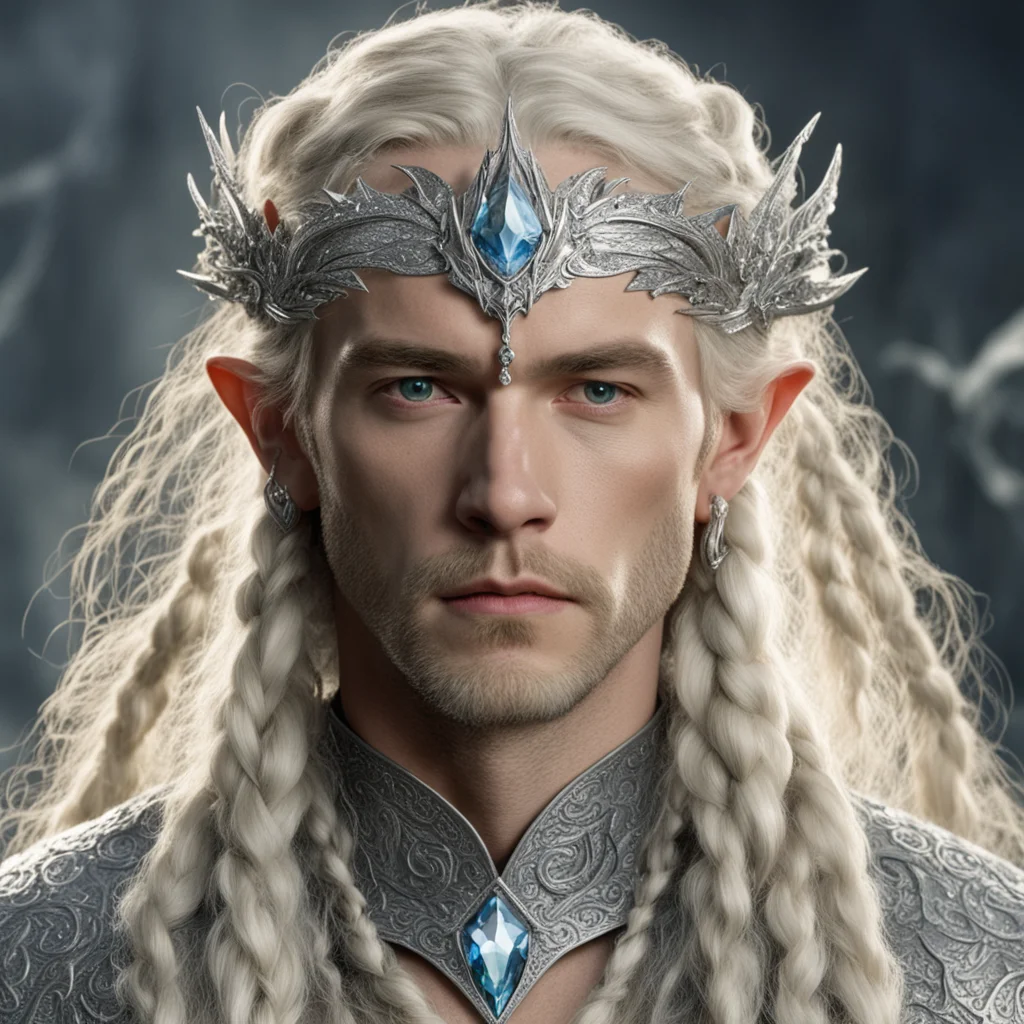 aitolkien king oropher with blond hair and braids wearing silver fiery dragon silver elvish circlet encrusted with diamonds with large center diamond  confident engaging wow artstation art 3