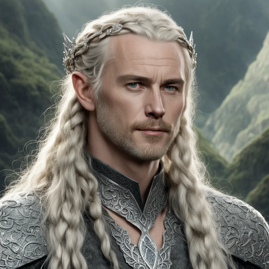 aitolkien king oropher with blond hair and braids wearing silver serpentine elvish circlet encrusted with diamonds with large center diamond  amazing awesome portrait 2