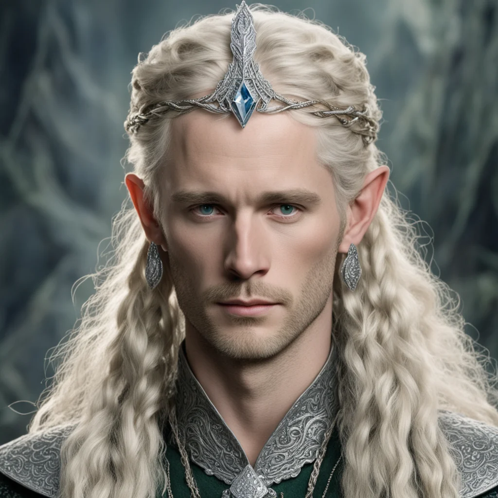 tolkien king oropher with blond hair and braids wearing silver serpentine elvish circlet encrusted with diamonds with large center diamond  confident engaging wow artstation art 3