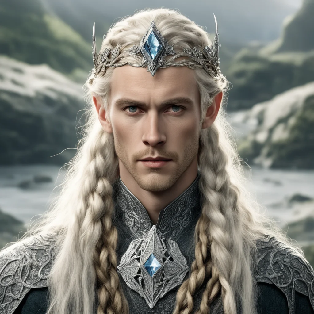 aitolkien king oropher with blond hair and braids wearing silver serpentine elvish circlet encrusted with diamonds with large center diamond amazing awesome portrait 2