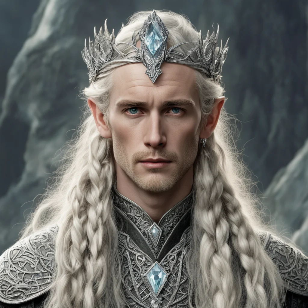 tolkien king oropher with blond hair and braids wearing silver serpentine elvish circlet encrusted with diamonds with large center diamond confident engaging wow artstation art 3