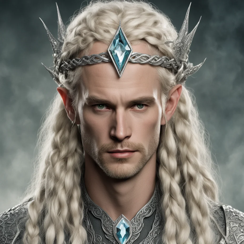 aitolkien king oropher with blond hair and braids wearing silver serpentine nandorin elvish circlet encrusted with diamonds with large center diamond  confident engaging wow artstation art 3