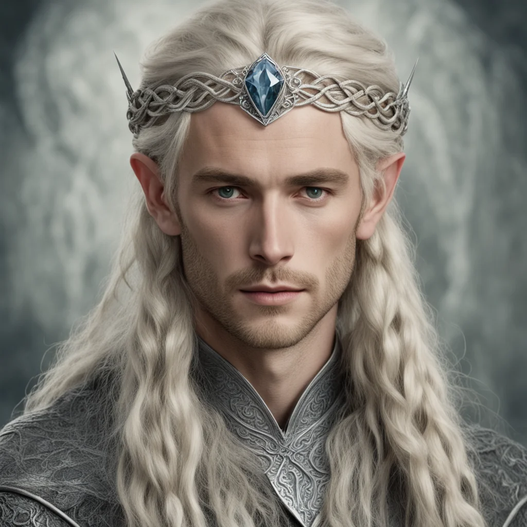 aitolkien king oropher with blond hair and braids wearing silver serpentine sindarin elvish circlet with large center diamond good looking trending fantastic 1