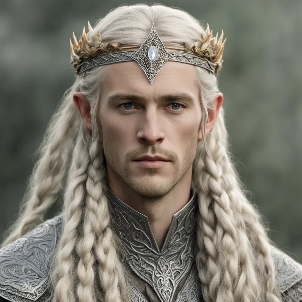aitolkien king oropher with blond hair and braids wearing silver sindarin elvish circlet with center diamond  amazing awesome portrait 2
