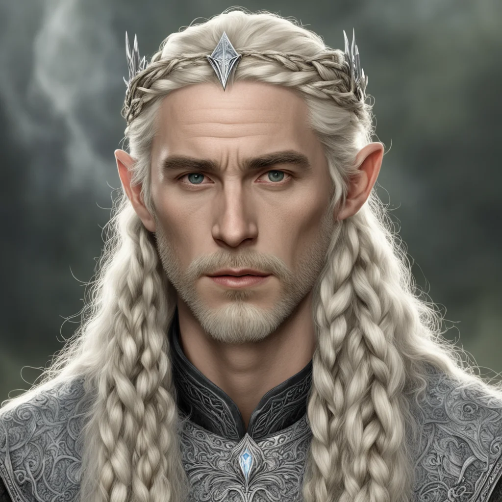 aitolkien king oropher with blond hair and braids wearing silver sindarin elvish circlet with center diamond  confident engaging wow artstation art 3
