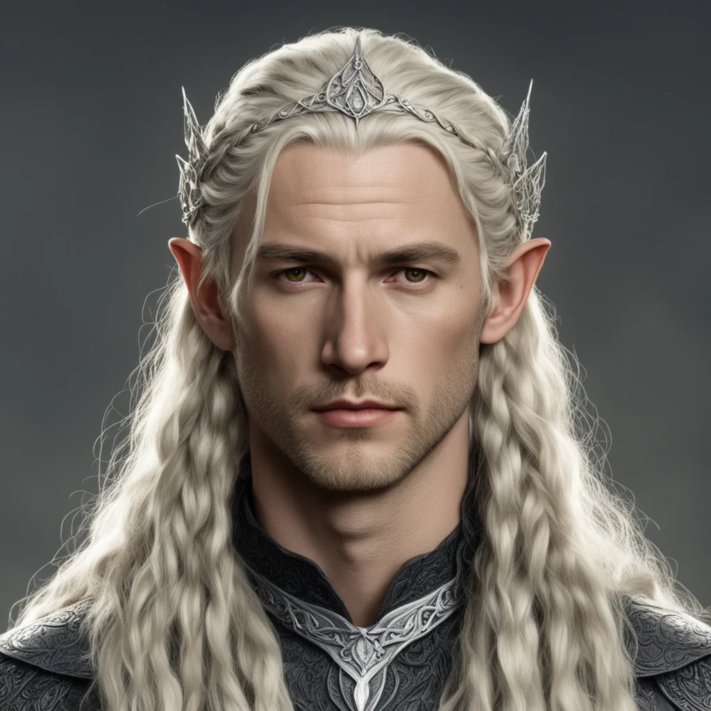 aitolkien king oropher with blond hair and braids wearing silver sindarin elvish circlet with center diamond 