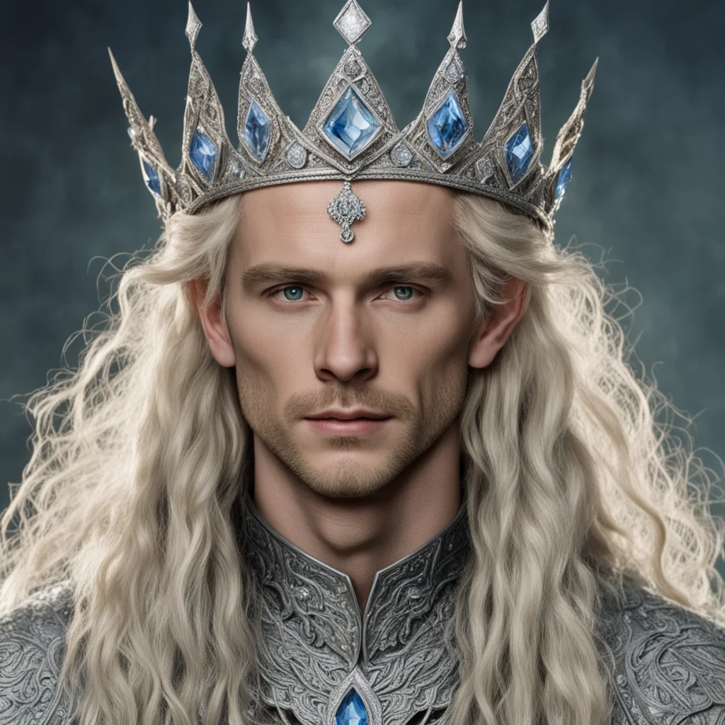aitolkien king oropher with blond hair and braids wearing silver sindarin elvish crown encrusted with diamonds with large center diamond  amazing awesome portrait 2