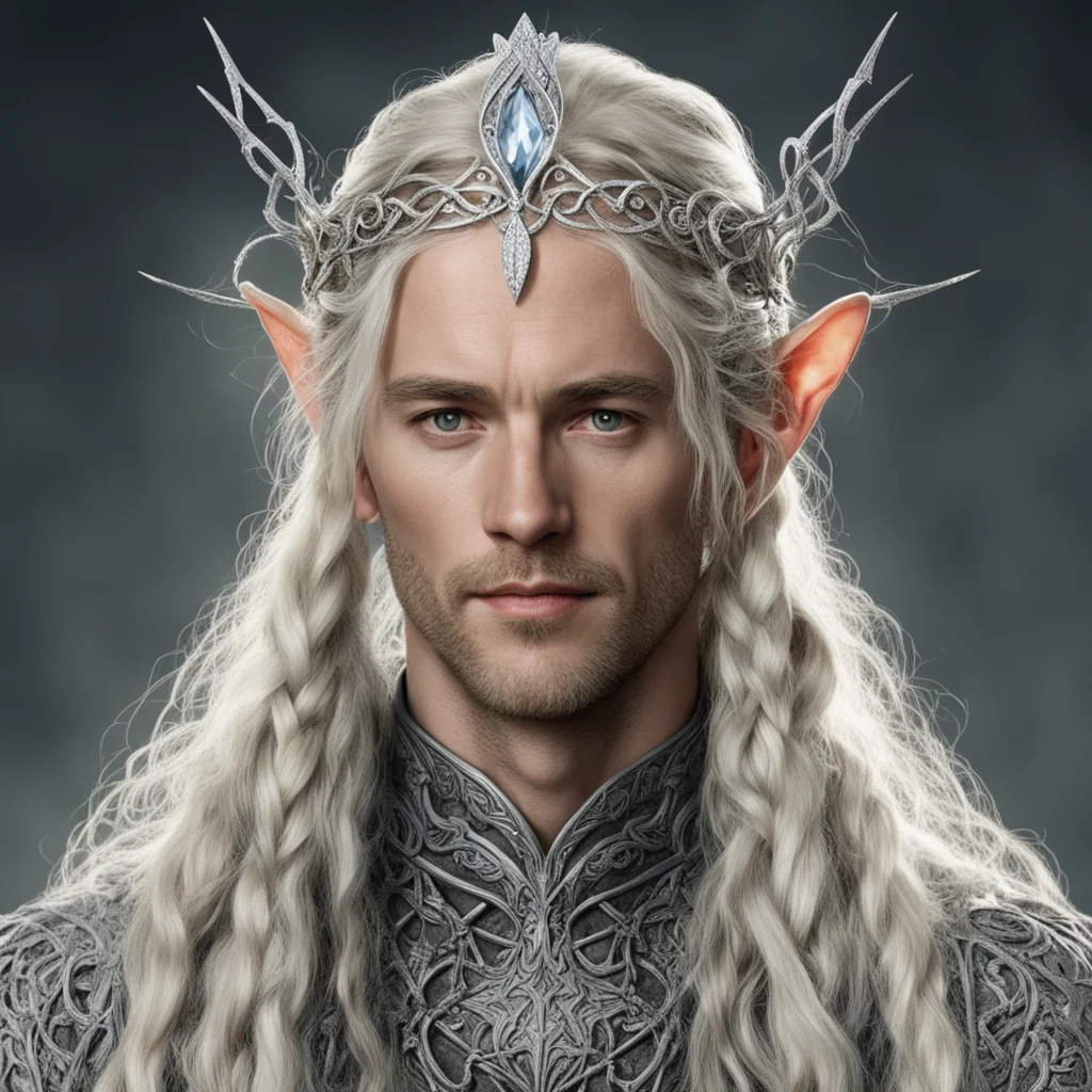 tolkien king oropher with blond hair and braids wearing silver vines encrusted with diamonds forming a silver elvish circlet with large center diamond  confident engaging wow artstation art 3