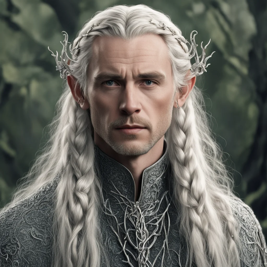 aitolkien king oropher with blond hair and braids wearing silver vines to form silver sindarin elvish hair forks encrusted with diamonds good looking trending fantastic 1