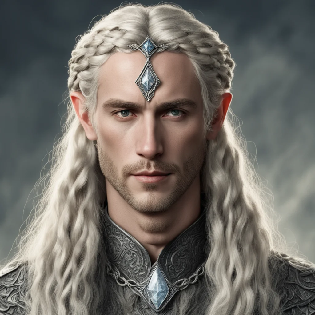 aitolkien king oropher with blond hair and braids wearing small silver serpentine elvish circlet with large center diamond amazing awesome portrait 2