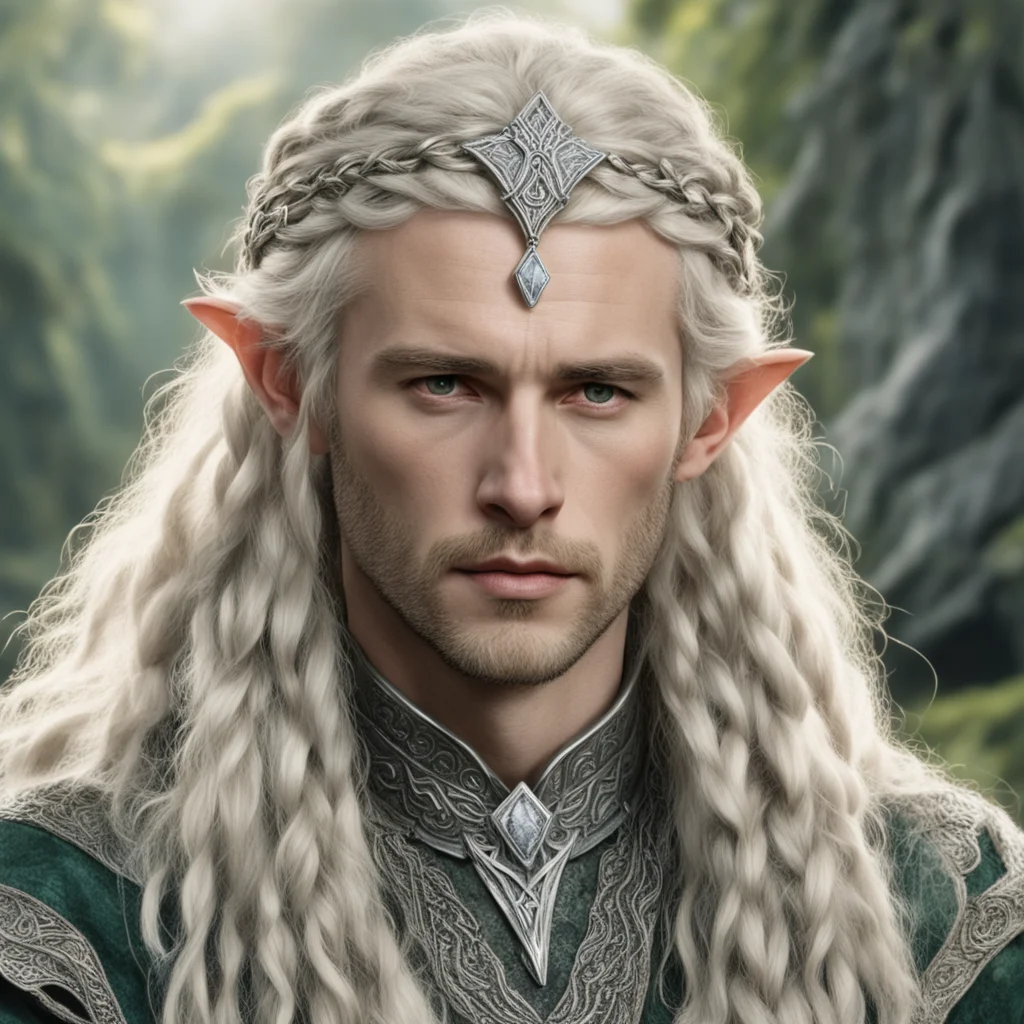 tolkien king oropher with blond hair and braids wearing small silver serpentine elvish circlet with large center diamond confident engaging wow artstation art 3