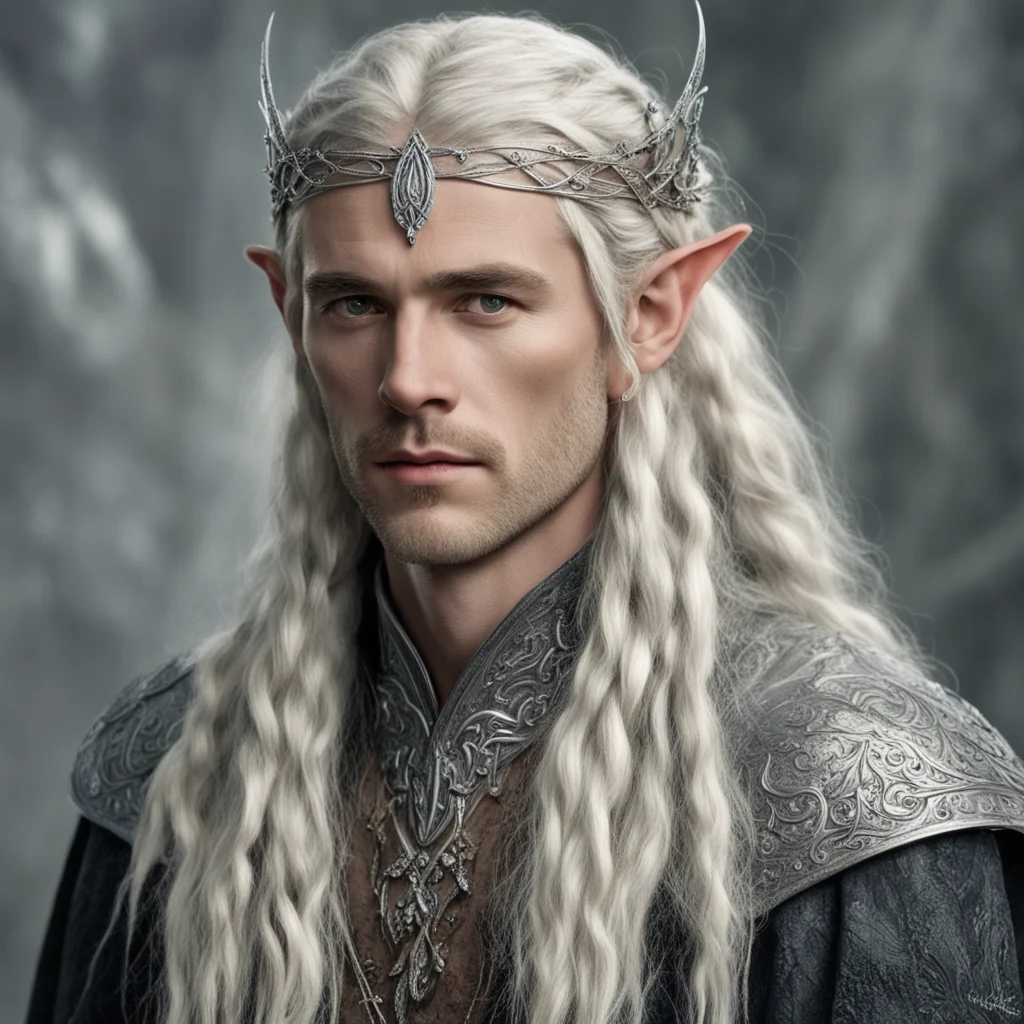 aitolkien king oropher with blond hair and braids with silver diamond studded elvish hair pins and silver elvish circlet with large center diamond amazing awesome portrait 2