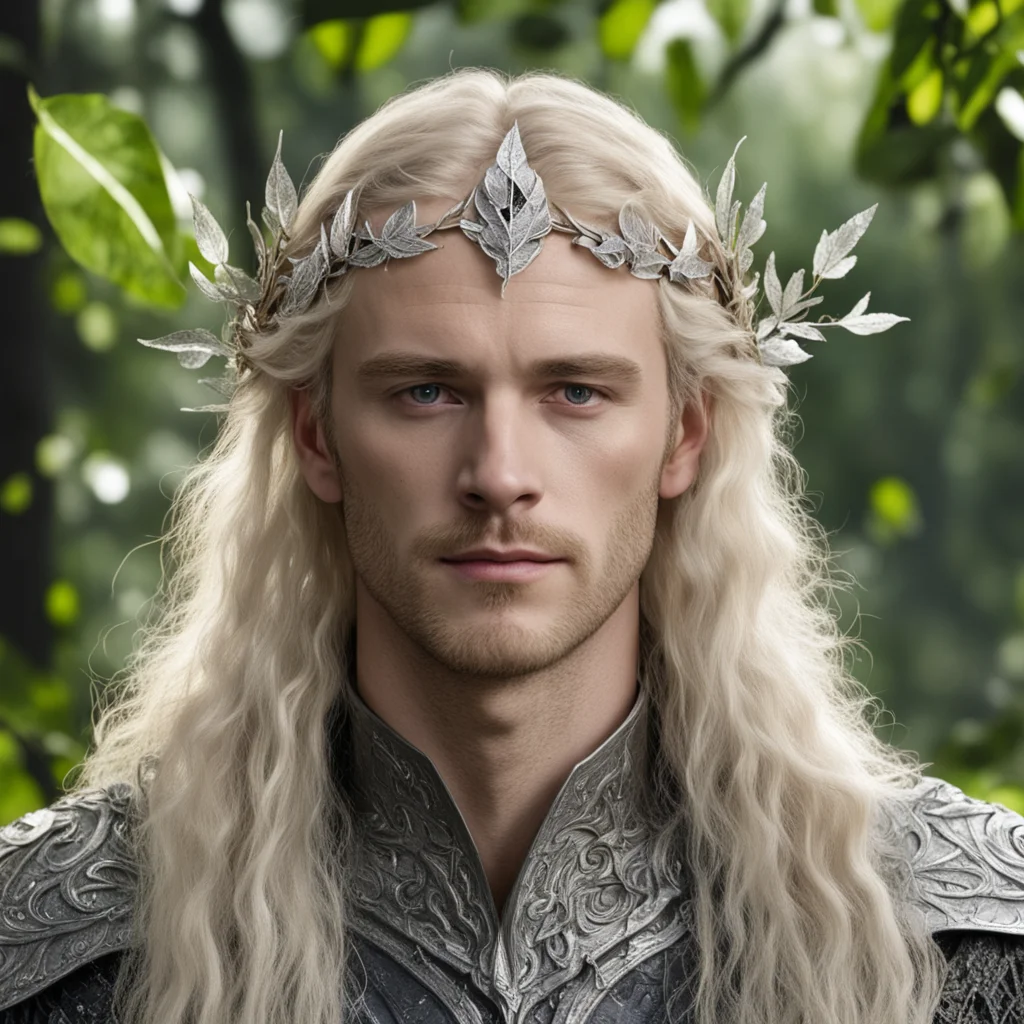 aitolkien king oropher with blond hair wearing silver beech leaf elven circlet with diamonds amazing awesome portrait 2