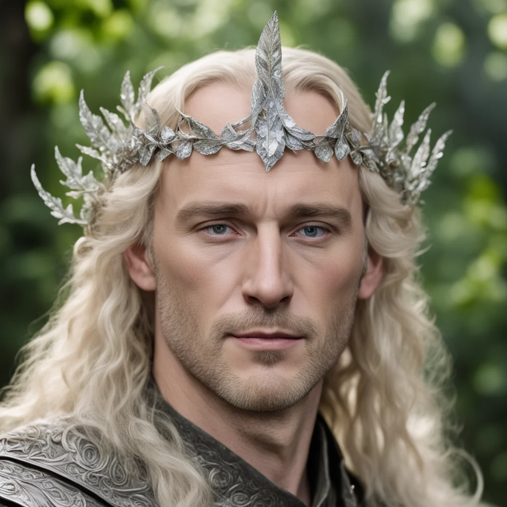 aitolkien king oropher with blond hair wearing silver beech leaf elven circlet with diamonds good looking trending fantastic 1