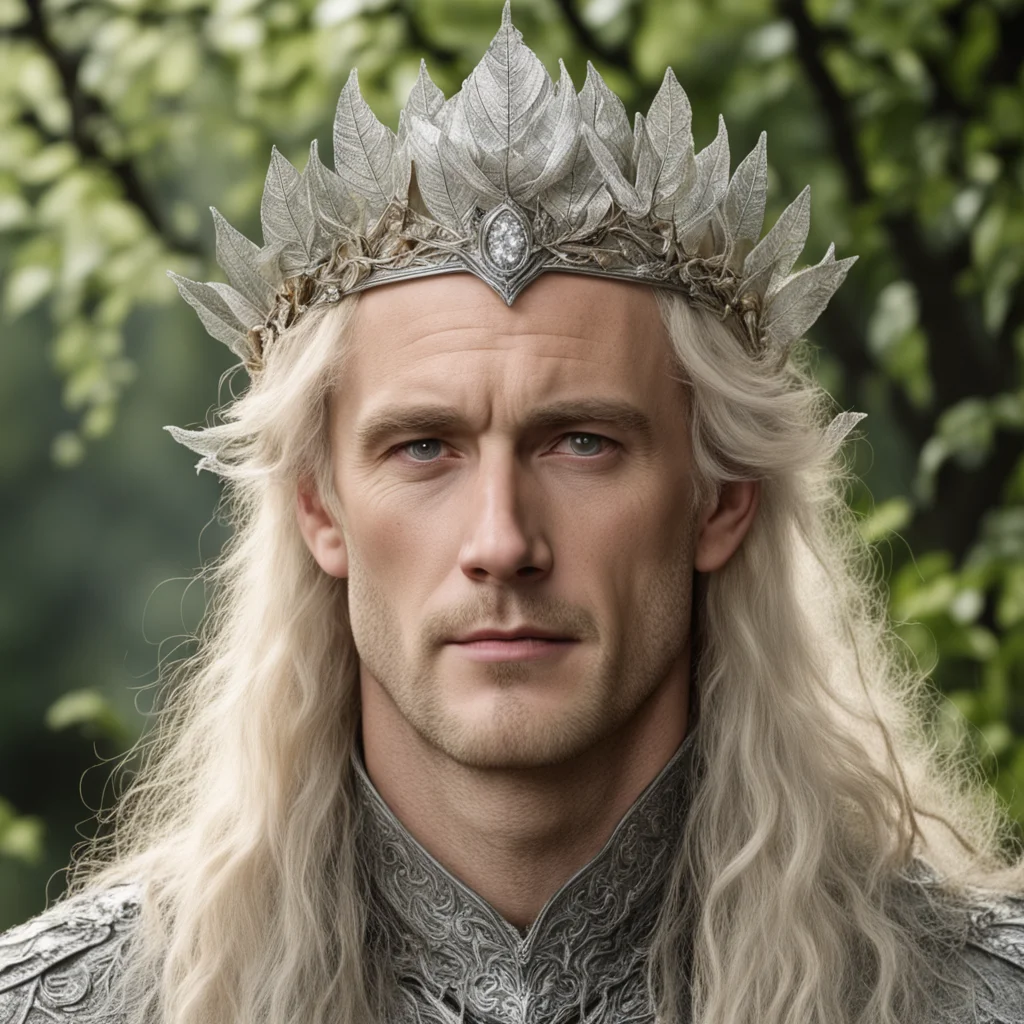 tolkien king oropher with blond hair wearing silver beech leaf elven circlet with diamonds