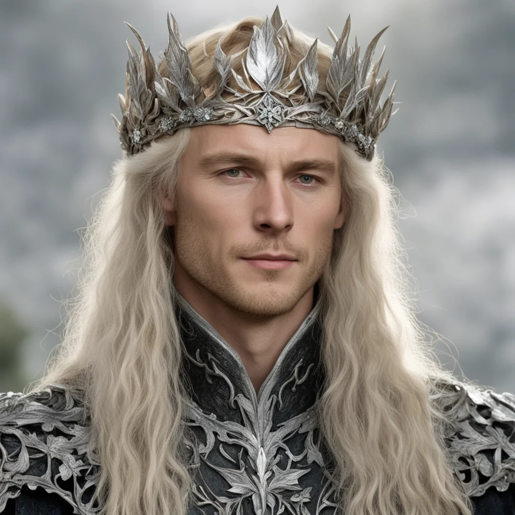 aitolkien king oropher with blond hair wearing silver oak leaf elven circlet with diamonds amazing awesome portrait 2