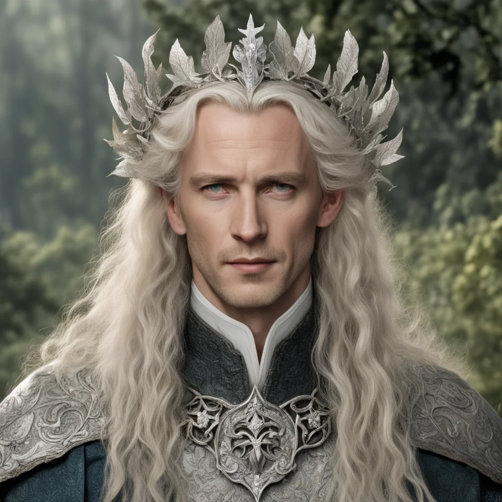 aitolkien king oropher with blond hair wearing silver oak leaf elven circlet with diamonds good looking trending fantastic 1