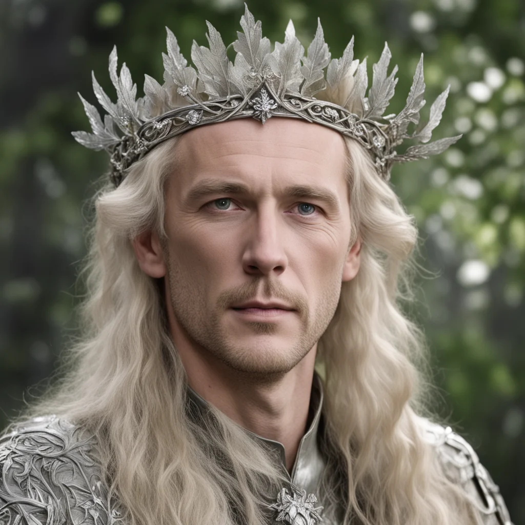 tolkien king oropher with blond hair wearing silver oak leaf elven circlet with diamonds