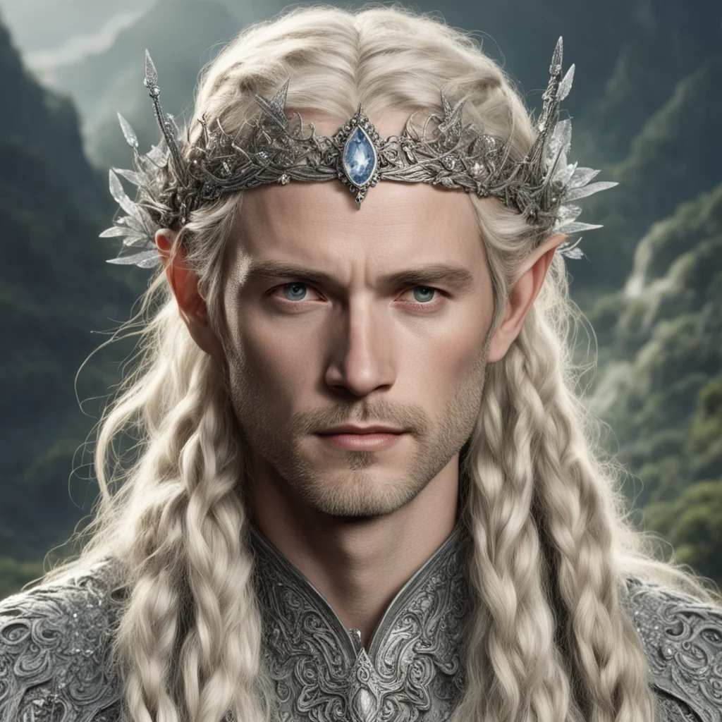 aitolkien king oropher with blond hair with braids wearing silver flower elvish circlet encrusted with diamonds amazing awesome portrait 2