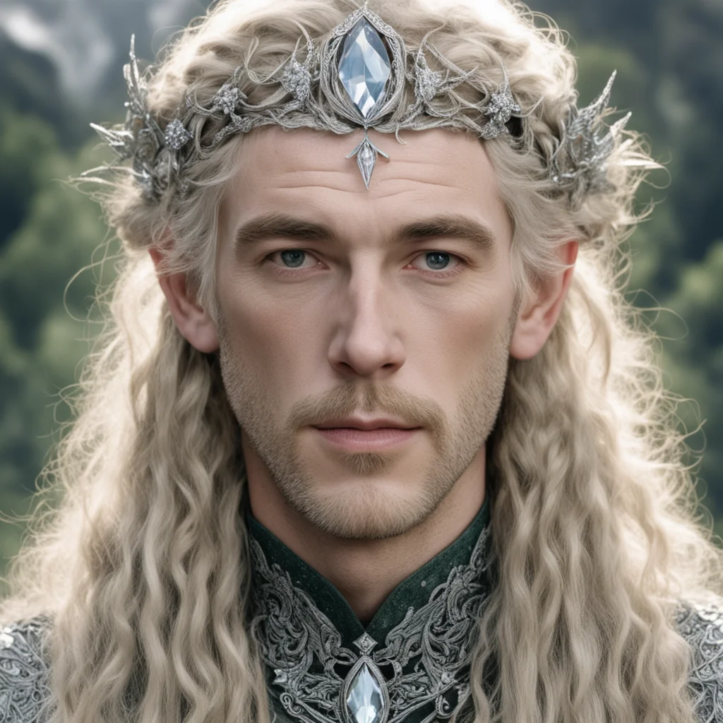 aitolkien king oropher with blond hair with braids wearing silver flower elvish circlet encrusted with diamonds with large center diamond  confident engaging wow artstation art 3