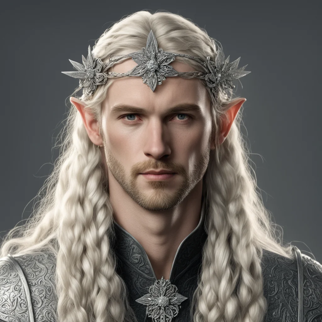 aitolkien king oropher with blond hair with braids wearing silver flower elvish circlet with diamonds amazing awesome portrait 2