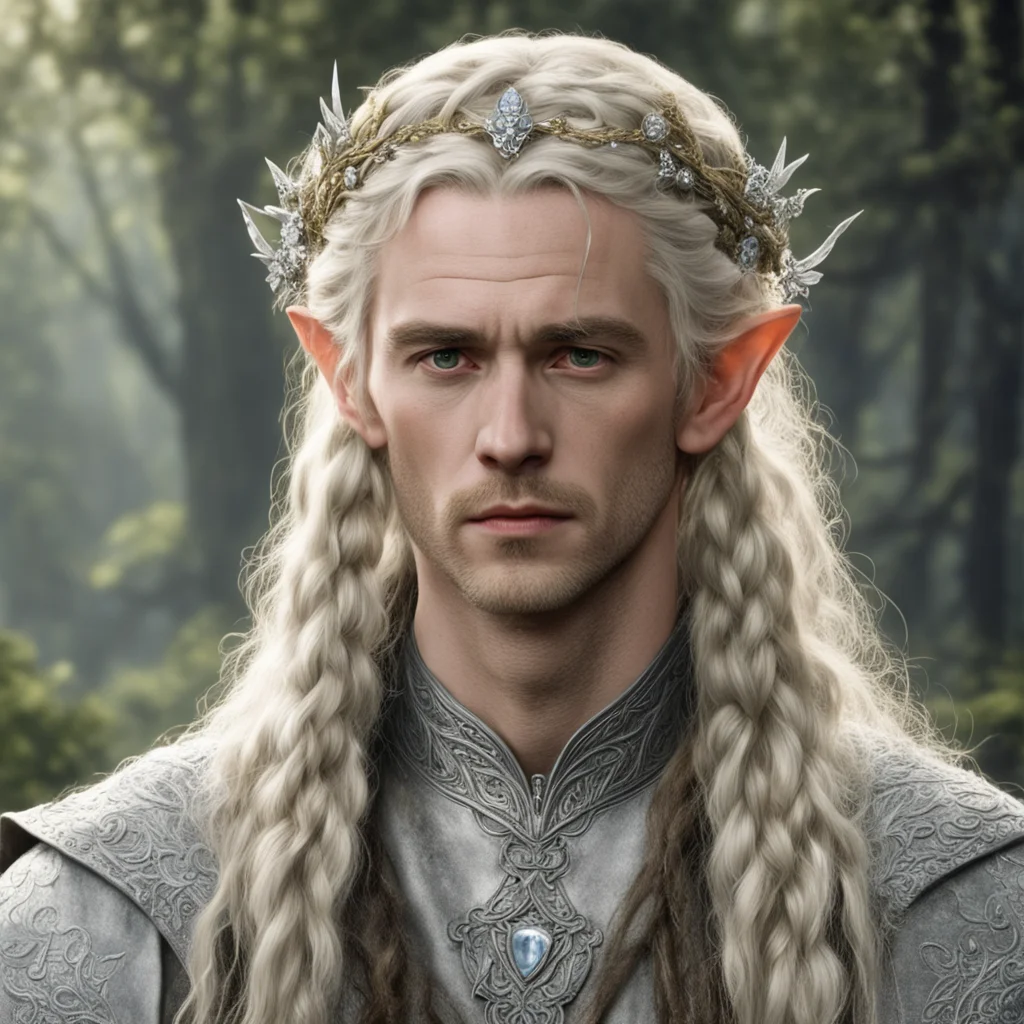 aitolkien king oropher with blond hair with braids wearing silver flower elvish circlet with diamonds