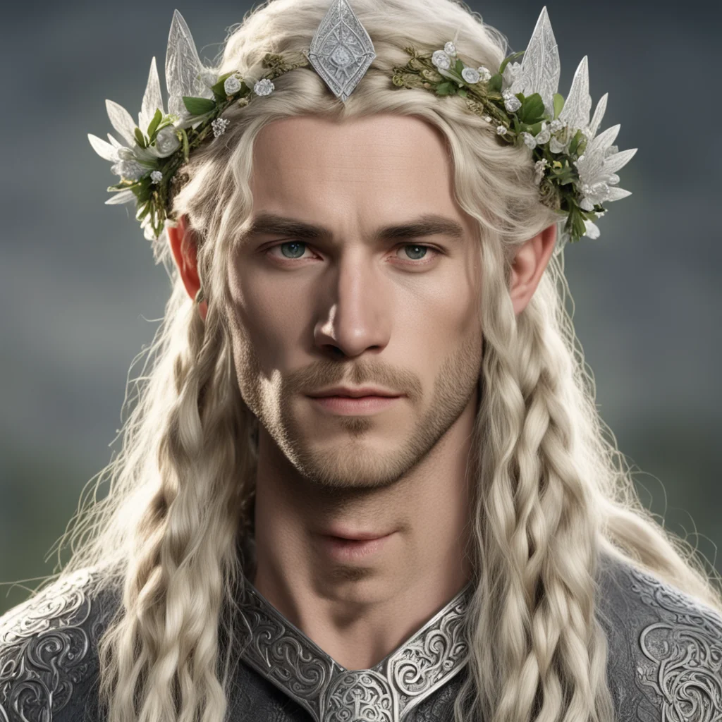 aitolkien king oropher with blond hair with braids wearing silver flower elvish circlet with large diamond accent amazing awesome portrait 2