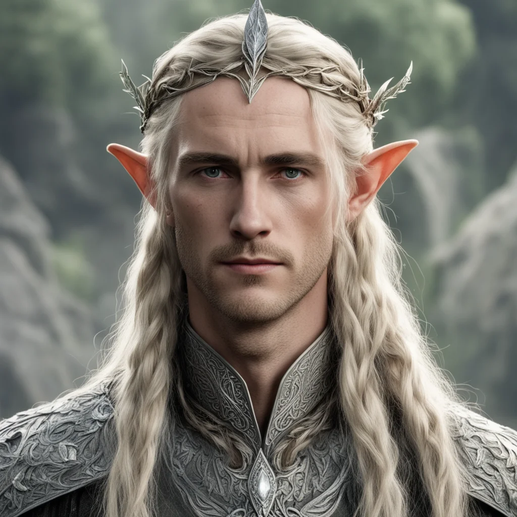 aitolkien king oropher with blond hair with braids wearing silver laurel leaf elven circlet with diamonds amazing awesome portrait 2