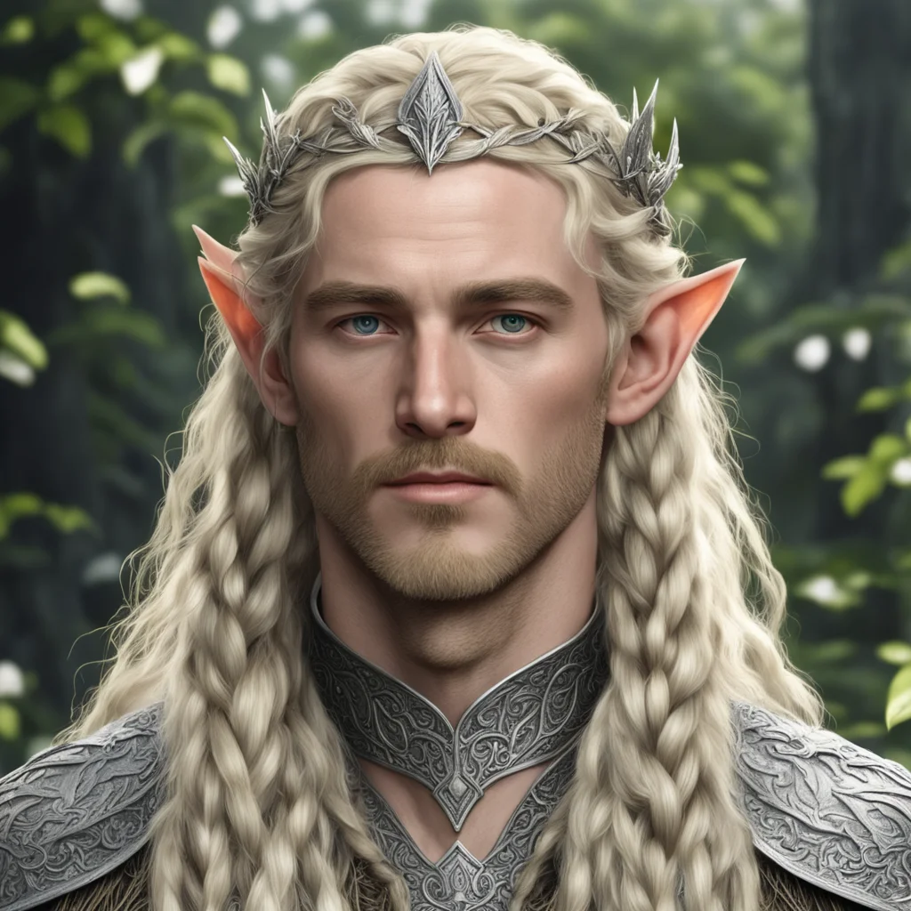 aitolkien king oropher with blond hair with braids wearing silver laurel leaf elven circlet with diamonds confident engaging wow artstation art 3