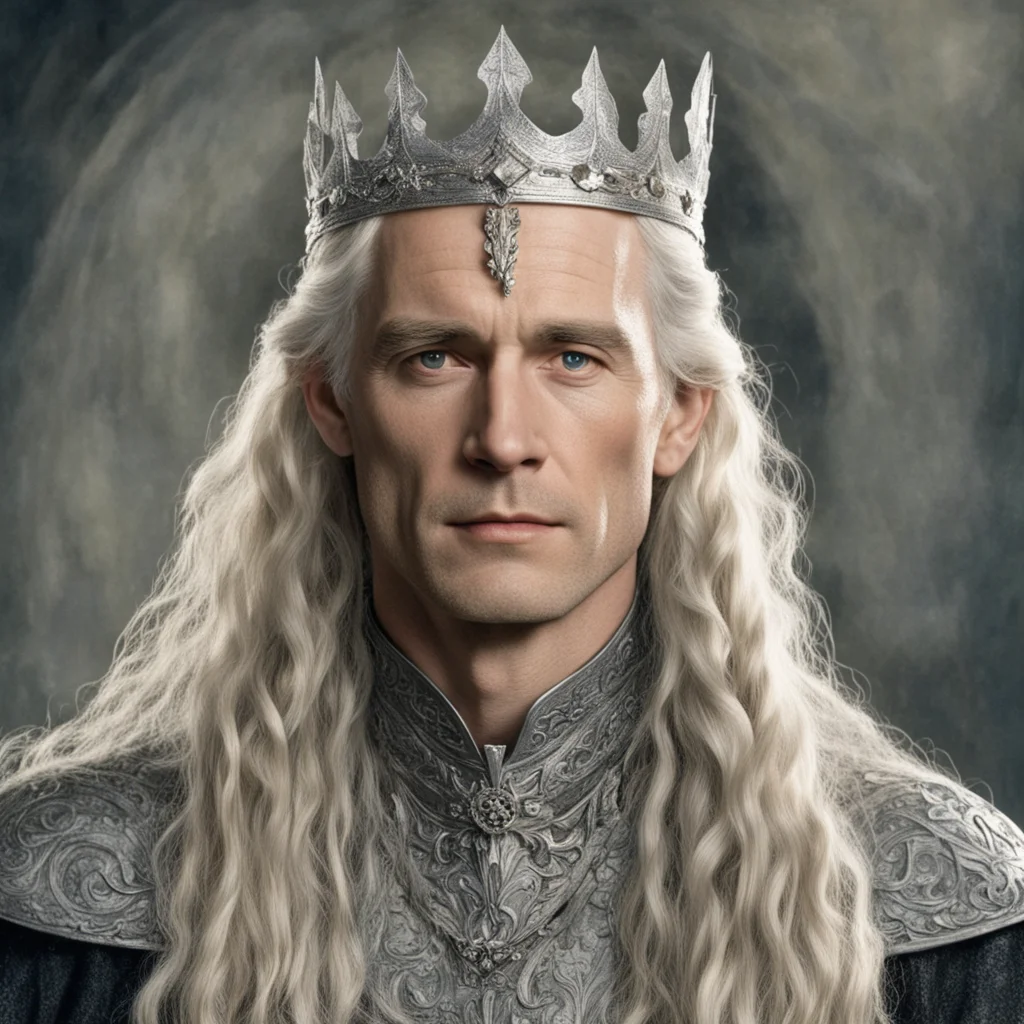 tolkien king oropher with blond hair with braids wearing silver leaf circlet with diamonds confident engaging wow artstation art 3