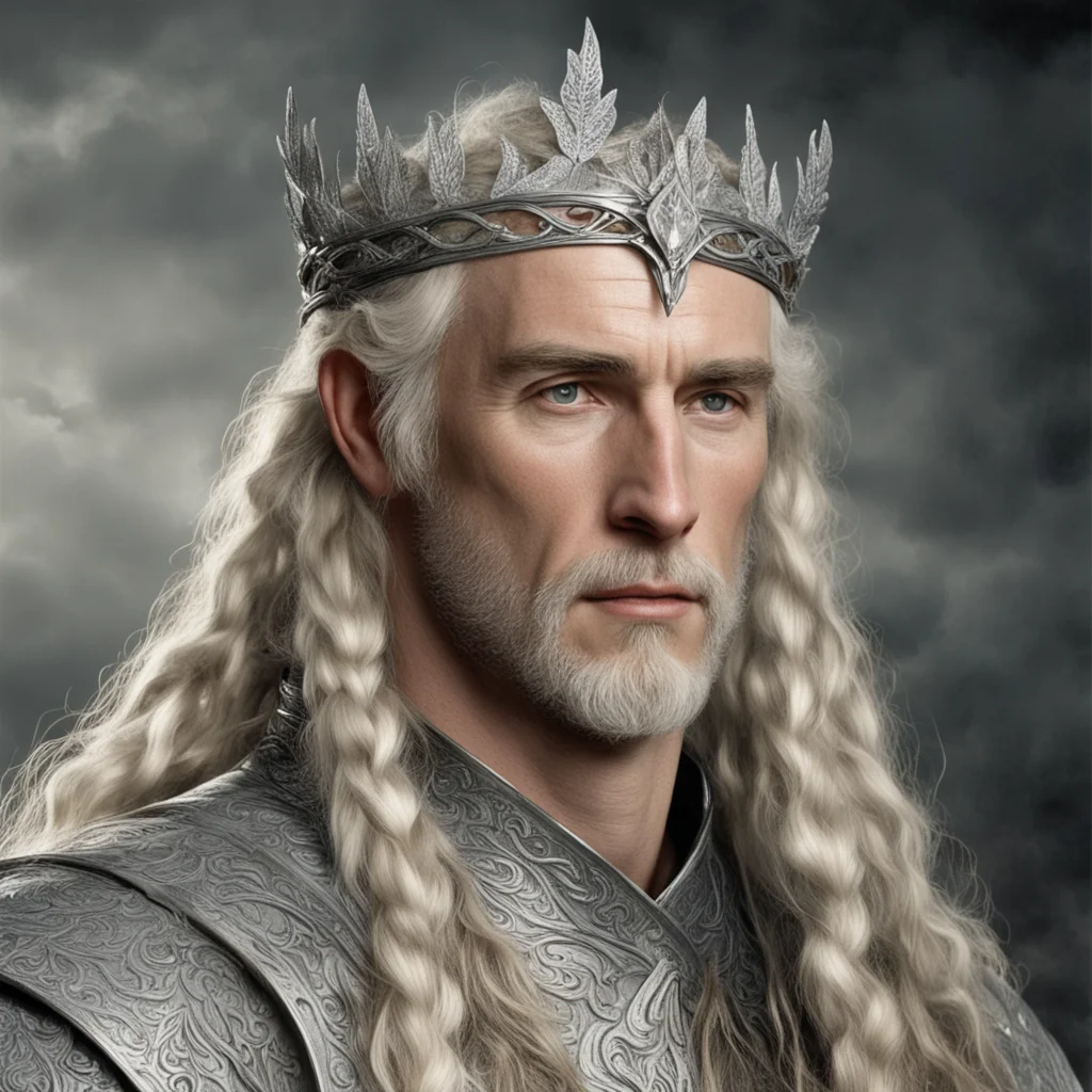 tolkien king oropher with blond hair with braids wearing silver leaf circlet with diamonds