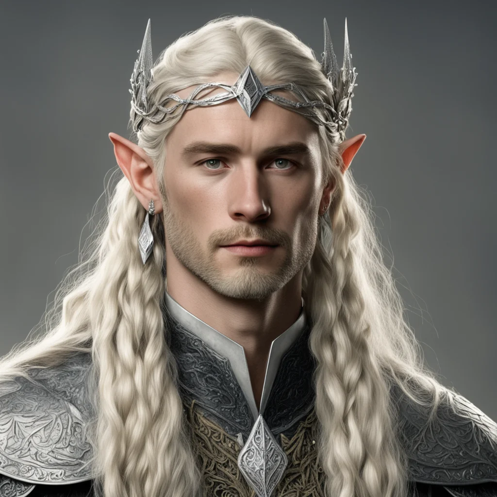 aitolkien king oropher with blond hair with braids wearing silver leaf elven circlet with diamonds amazing awesome portrait 2