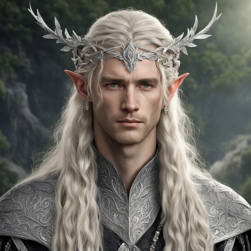 tolkien king oropher with blond hair with braids wearing silver leaf elven circlet with diamonds