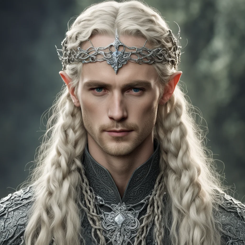 aitolkien king oropher with blond hair with braids wearing silver serpentine elvish circlet encrusted with diamonds amazing awesome portrait 2