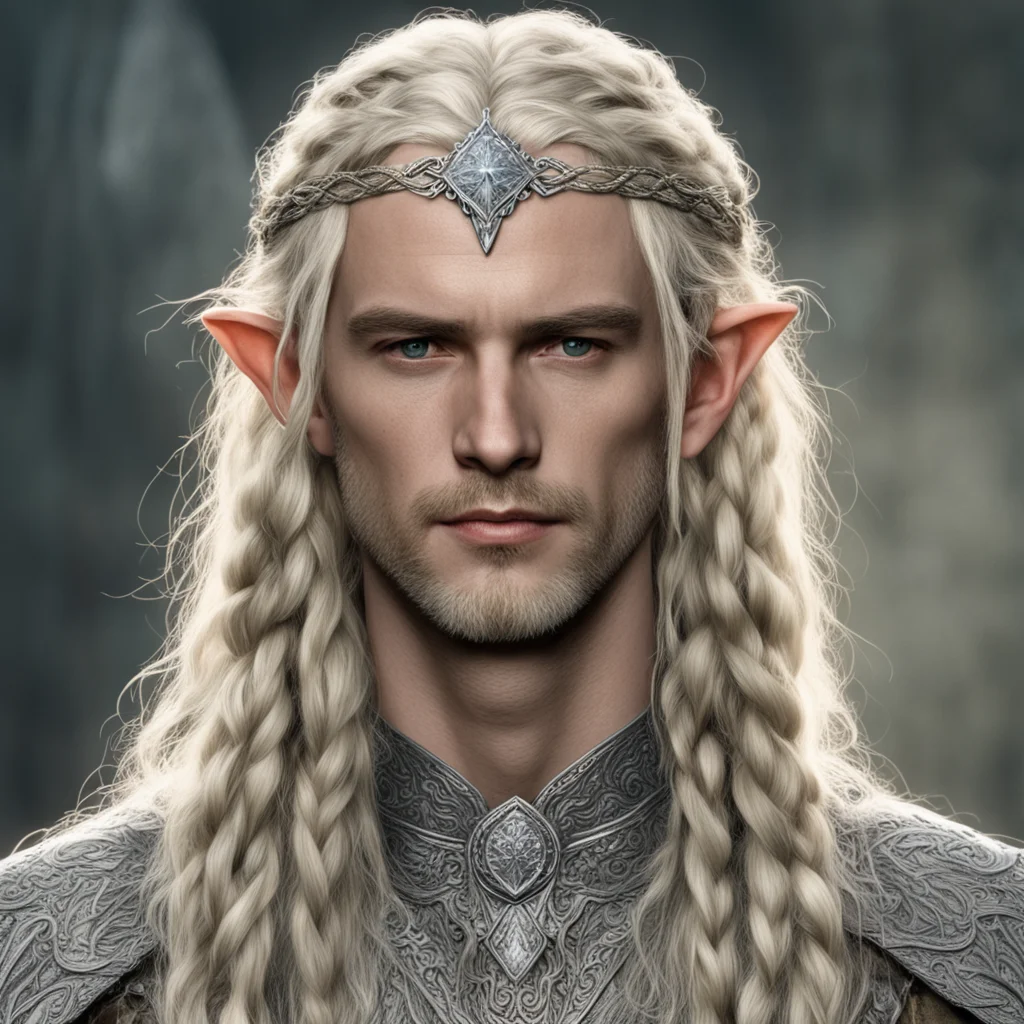 tolkien king oropher with blond hair with braids wearing silver sindarin elvish circlet studded with diamonds amazing awesome portrait 2