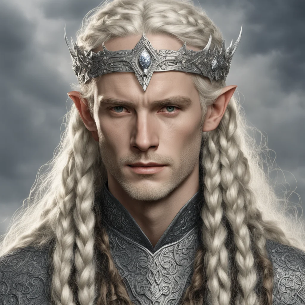 aitolkien king oropher with blond hair with braids wearing silver sindarin elvish circlet studded with diamonds confident engaging wow artstation art 3