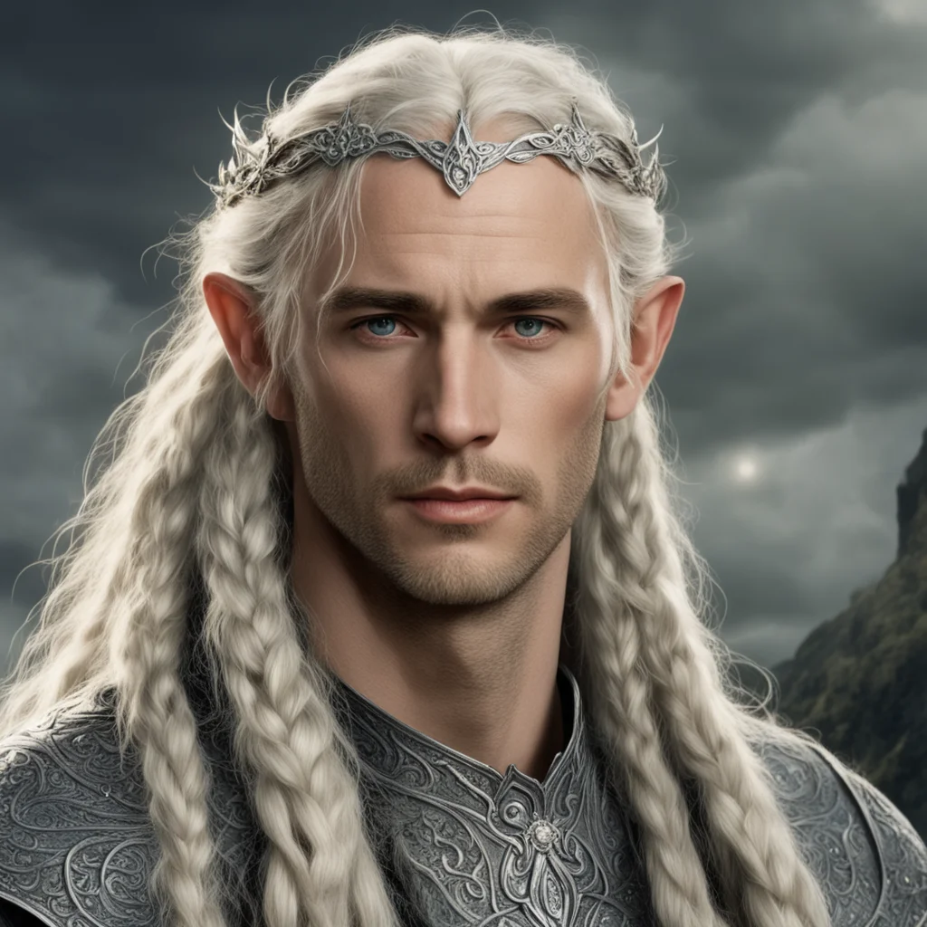 aitolkien king oropher with blond hair with braids wearing silver sindarin elvish circlet with diamonds amazing awesome portrait 2