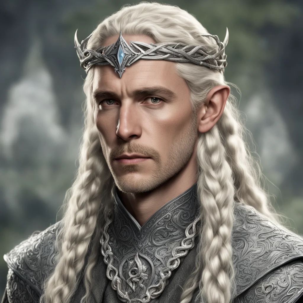 aitolkien king oropher with blond hair with braids wearing silver snake elven circlet with diamonds amazing awesome portrait 2