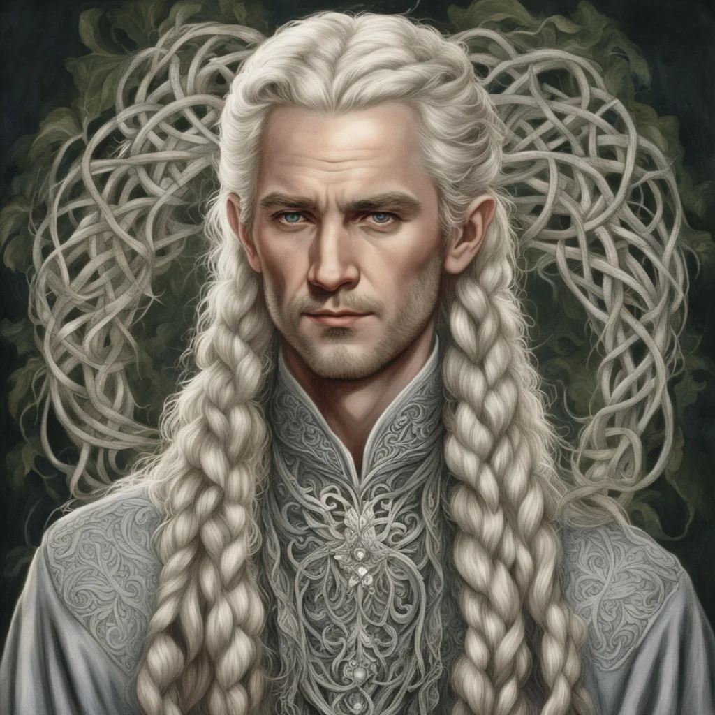 aitolkien king oropher with blond hair with braids wearing silver thorn vines intertwined with diamond rosettes  amazing awesome portrait 2
